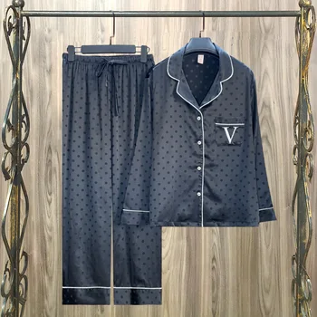 Женская шелковая пижама VS костюм из двух предметов, летние брюки с длинными рукавами, Свободная сексуальная атласная вечерняя одежда, роскошная модная домашняя одежда