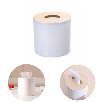 Коробка для туалетной бумаги с деревянной крышкой Круглая коробка для салфеток Однотонный футляр для салфетниц Простой Стильный домашний диспенсер для салфеток