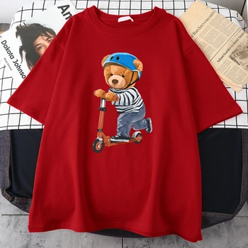 Маленький Плюшевый Мишка, Играющий С Сбалансированным Автомобилем, Мужская футболка, Нишевая Уличная футболка, Дышащая Свободная футболка, Уличная футболка в стиле Хип-хоп