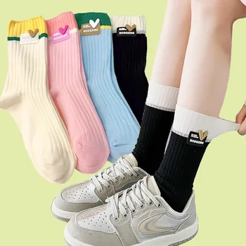 Носки INS Dopamine, подходящие по цвету, Корейское красочное трехмерное любовное письмо, уличный тренд, тонкие хлопковые носки средней длины, женские