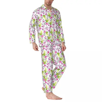 Пижамы с принтом Редиски, Осенний растительный повседневный пижамный комплект Оверсайз, Мужской Удобный домашний костюм для спальни с длинным рукавом