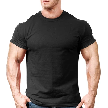 Стильная мужская Приталенная футболка с коротким рукавом Для занятий в тренажерном зале, топы для тренировок, футболка-блузка (черный / Серый / Красное вино / Армейский зеленый / Темно-синий / Белый)