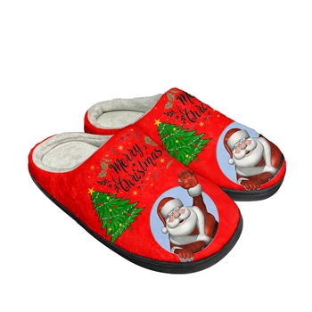 Счастливого Рождества, Санта Клаус, Красные домашние хлопчатобумажные тапочки на заказ, мужские и женские сандалии, плюшевые, сохраняющие тепло, высококачественные тапочки с подогревом