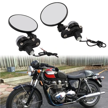 Универсальное зеркало заднего вида для мотоцикла с указателями поворота, круглое боковое зеркало для мотоцикла 22 мм для Honda, Kawasaki, Suzuki